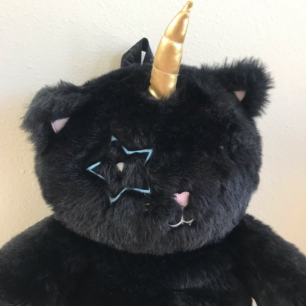 Rare! Betsey Johnson Bear Cat Black Plush Backpack Ba… Gem